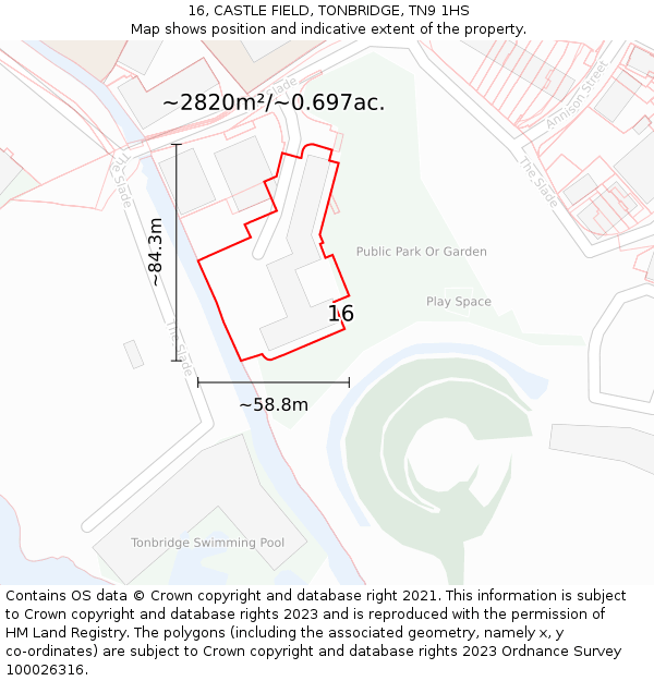 16, CASTLE FIELD, TONBRIDGE, TN9 1HS: Plot and title map