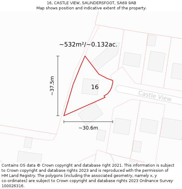 16, CASTLE VIEW, SAUNDERSFOOT, SA69 9AB: Plot and title map