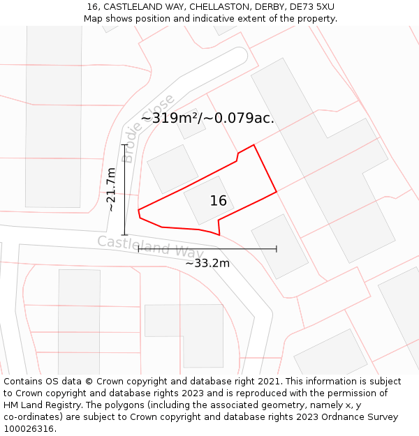 16, CASTLELAND WAY, CHELLASTON, DERBY, DE73 5XU: Plot and title map