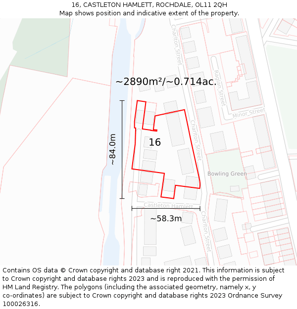 16, CASTLETON HAMLETT, ROCHDALE, OL11 2QH: Plot and title map
