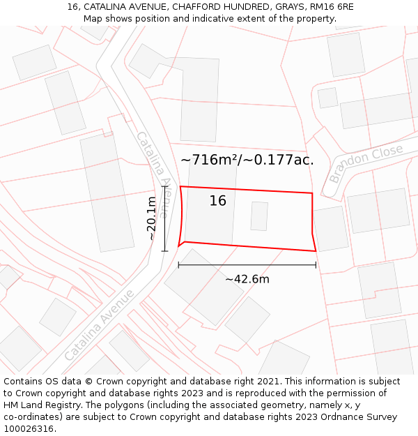 16, CATALINA AVENUE, CHAFFORD HUNDRED, GRAYS, RM16 6RE: Plot and title map