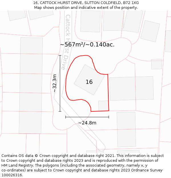 16, CATTOCK HURST DRIVE, SUTTON COLDFIELD, B72 1XG: Plot and title map
