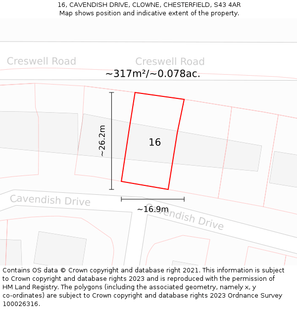 16, CAVENDISH DRIVE, CLOWNE, CHESTERFIELD, S43 4AR: Plot and title map