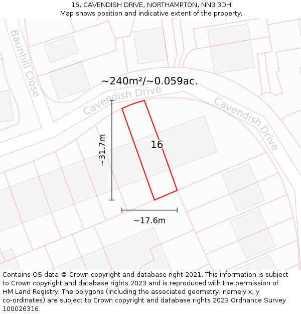 16, CAVENDISH DRIVE, NORTHAMPTON, NN3 3DH: Plot and title map