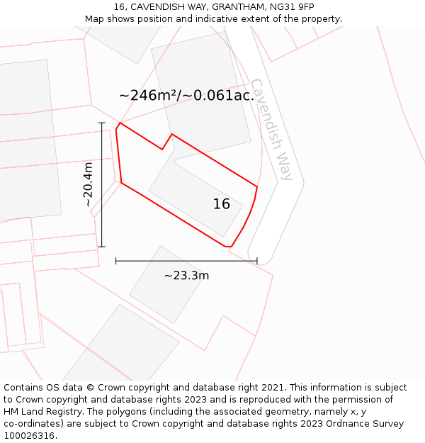 16, CAVENDISH WAY, GRANTHAM, NG31 9FP: Plot and title map