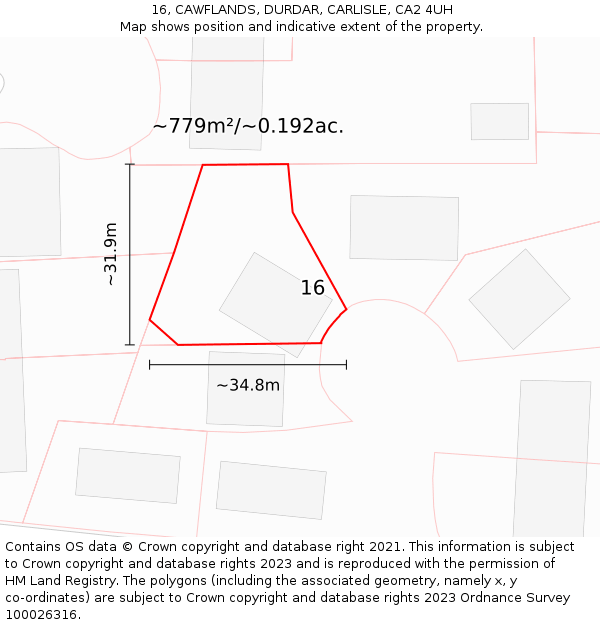16, CAWFLANDS, DURDAR, CARLISLE, CA2 4UH: Plot and title map