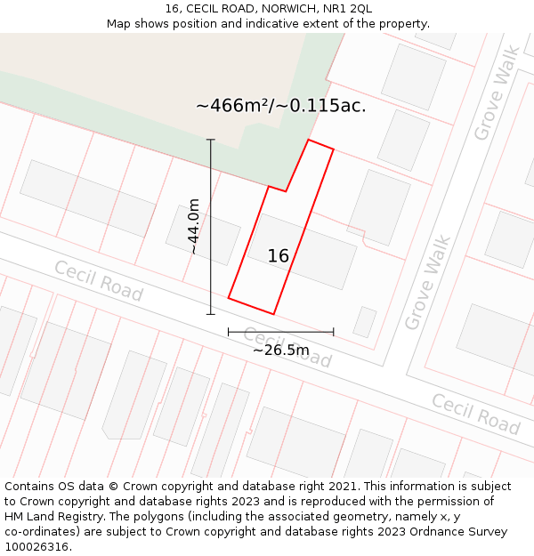 16, CECIL ROAD, NORWICH, NR1 2QL: Plot and title map