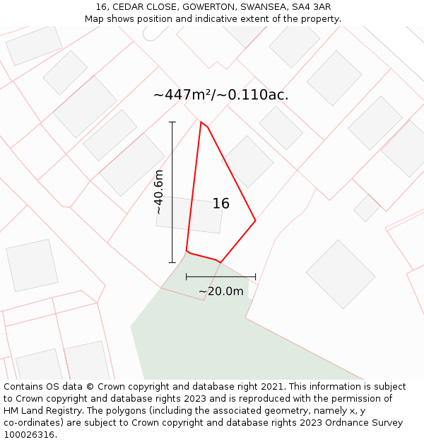 16, CEDAR CLOSE, GOWERTON, SWANSEA, SA4 3AR: Plot and title map