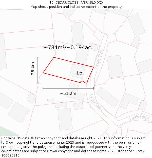 16, CEDAR CLOSE, IVER, SL0 0QX: Plot and title map