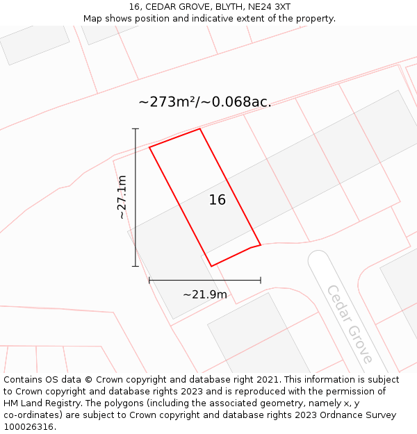 16, CEDAR GROVE, BLYTH, NE24 3XT: Plot and title map