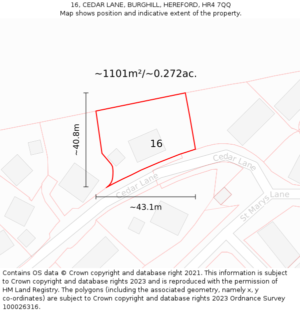 16, CEDAR LANE, BURGHILL, HEREFORD, HR4 7QQ: Plot and title map
