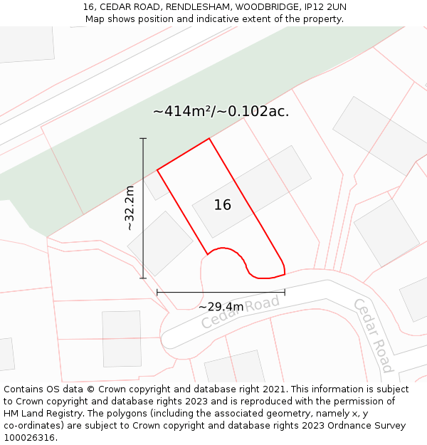 16, CEDAR ROAD, RENDLESHAM, WOODBRIDGE, IP12 2UN: Plot and title map
