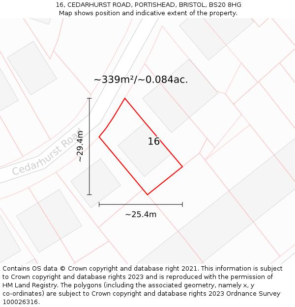 16, CEDARHURST ROAD, PORTISHEAD, BRISTOL, BS20 8HG: Plot and title map