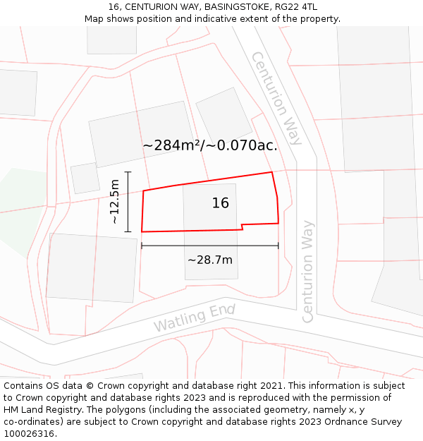 16, CENTURION WAY, BASINGSTOKE, RG22 4TL: Plot and title map
