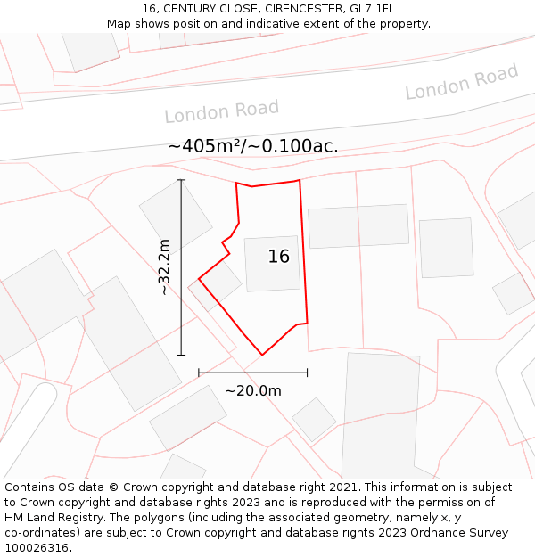 16, CENTURY CLOSE, CIRENCESTER, GL7 1FL: Plot and title map