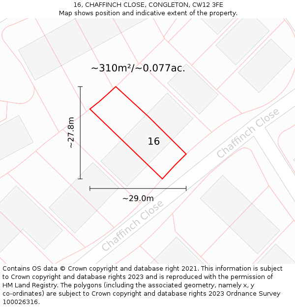 16, CHAFFINCH CLOSE, CONGLETON, CW12 3FE: Plot and title map