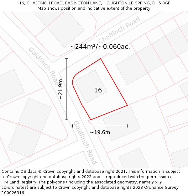 16, CHAFFINCH ROAD, EASINGTON LANE, HOUGHTON LE SPRING, DH5 0GF: Plot and title map