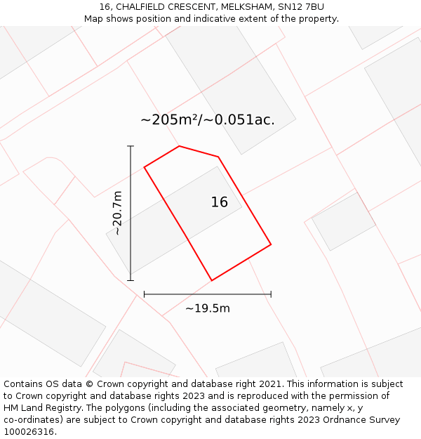 16, CHALFIELD CRESCENT, MELKSHAM, SN12 7BU: Plot and title map