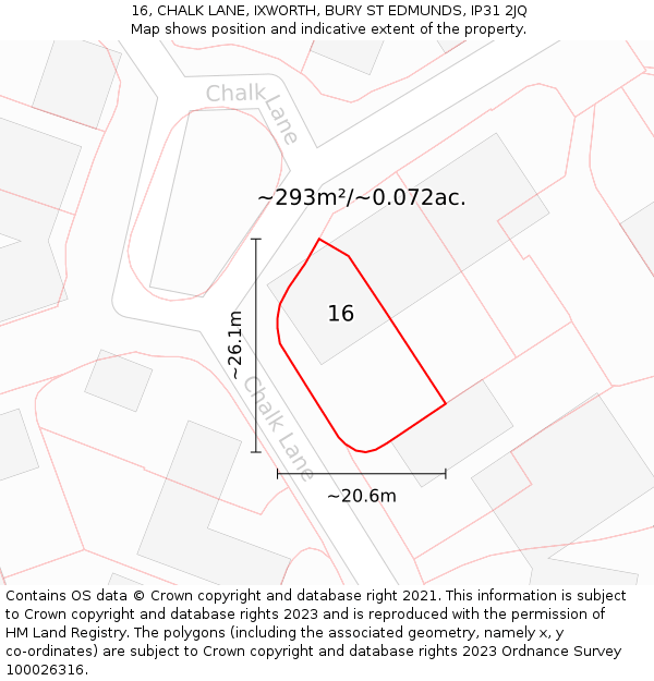 16, CHALK LANE, IXWORTH, BURY ST EDMUNDS, IP31 2JQ: Plot and title map