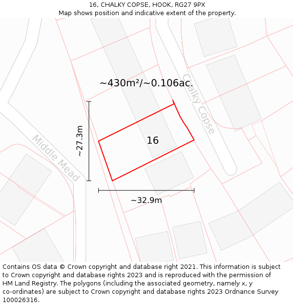 16, CHALKY COPSE, HOOK, RG27 9PX: Plot and title map