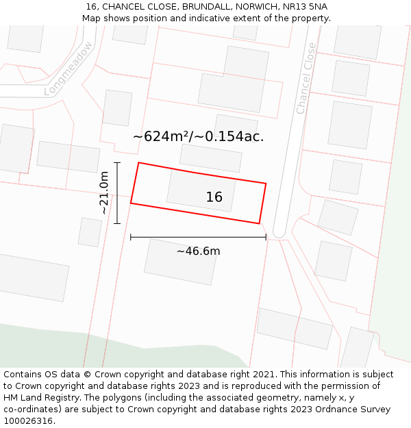 16, CHANCEL CLOSE, BRUNDALL, NORWICH, NR13 5NA: Plot and title map