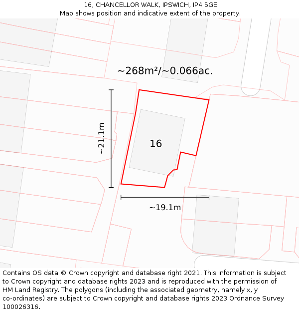 16, CHANCELLOR WALK, IPSWICH, IP4 5GE: Plot and title map