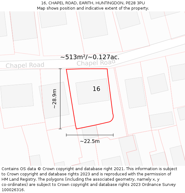 16, CHAPEL ROAD, EARITH, HUNTINGDON, PE28 3PU: Plot and title map