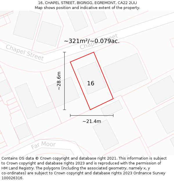 16, CHAPEL STREET, BIGRIGG, EGREMONT, CA22 2UU: Plot and title map