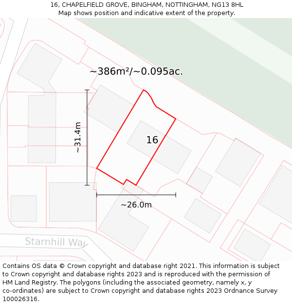16, CHAPELFIELD GROVE, BINGHAM, NOTTINGHAM, NG13 8HL: Plot and title map