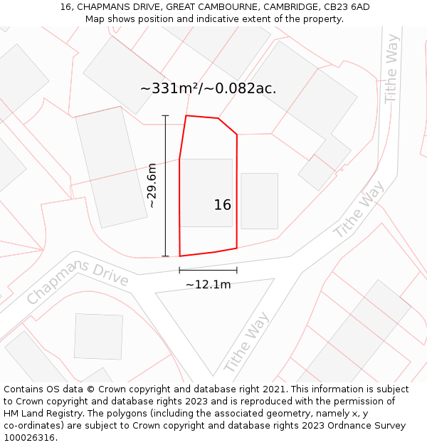16, CHAPMANS DRIVE, GREAT CAMBOURNE, CAMBRIDGE, CB23 6AD: Plot and title map