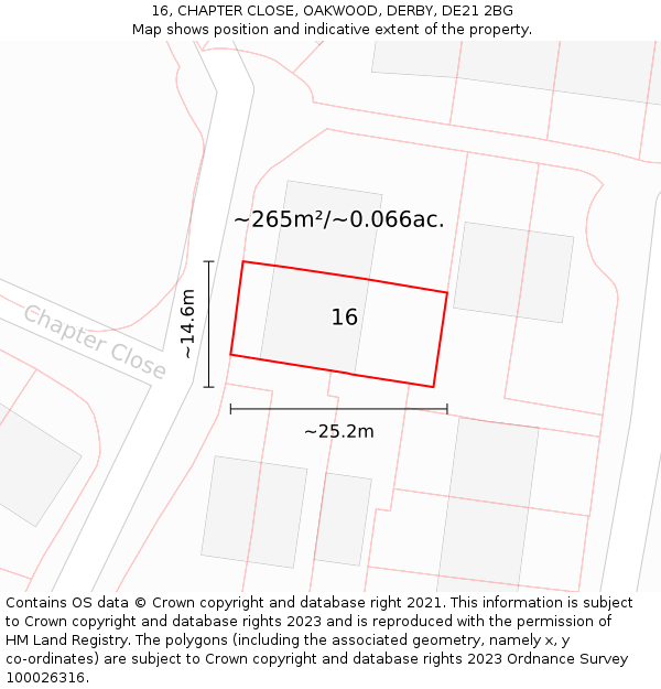 16, CHAPTER CLOSE, OAKWOOD, DERBY, DE21 2BG: Plot and title map