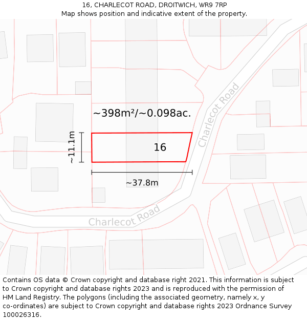 16, CHARLECOT ROAD, DROITWICH, WR9 7RP: Plot and title map