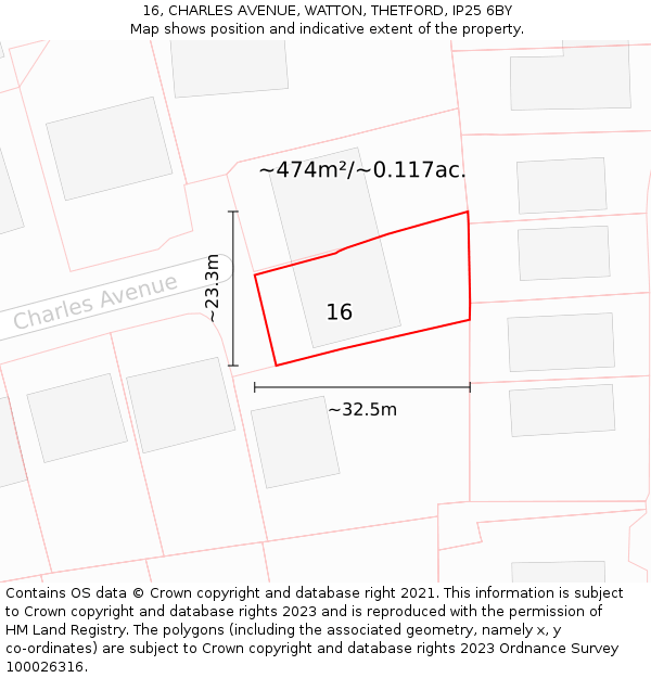 16, CHARLES AVENUE, WATTON, THETFORD, IP25 6BY: Plot and title map