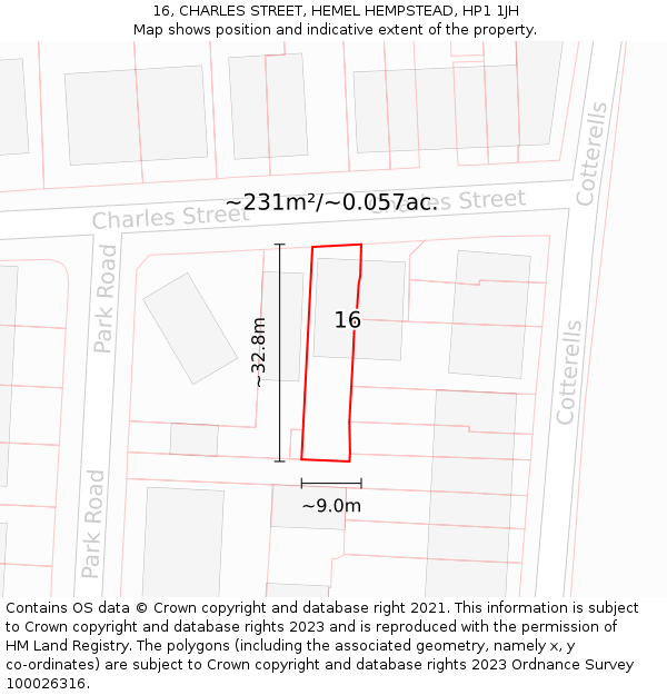 16, CHARLES STREET, HEMEL HEMPSTEAD, HP1 1JH: Plot and title map