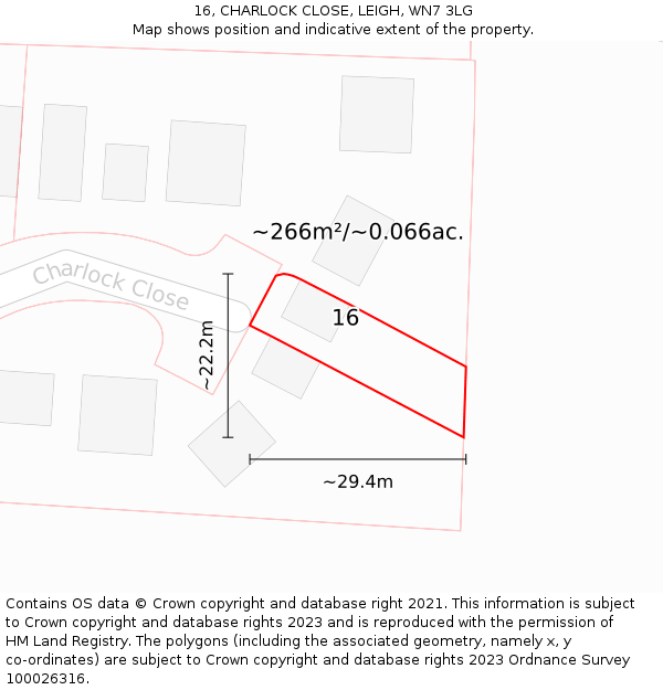 16, CHARLOCK CLOSE, LEIGH, WN7 3LG: Plot and title map