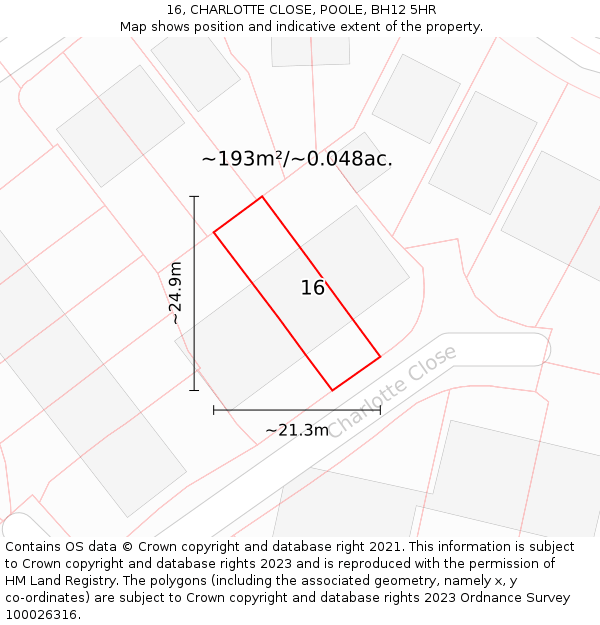 16, CHARLOTTE CLOSE, POOLE, BH12 5HR: Plot and title map