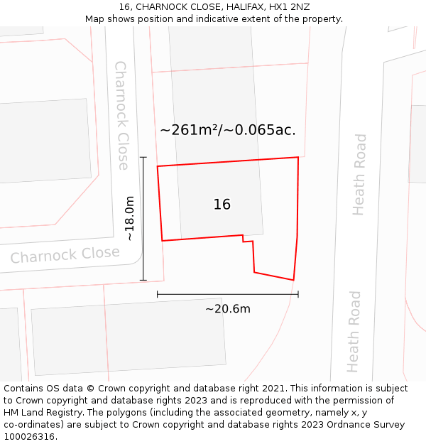 16, CHARNOCK CLOSE, HALIFAX, HX1 2NZ: Plot and title map