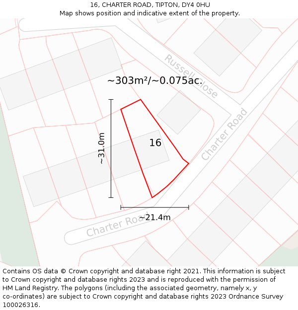 16, CHARTER ROAD, TIPTON, DY4 0HU: Plot and title map