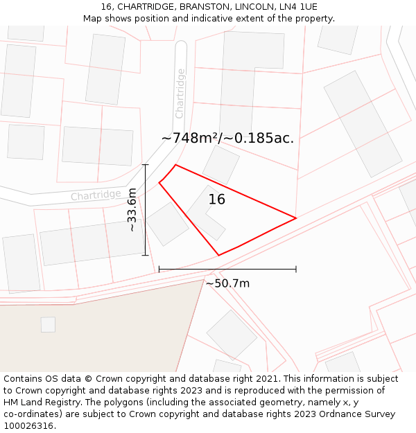 16, CHARTRIDGE, BRANSTON, LINCOLN, LN4 1UE: Plot and title map