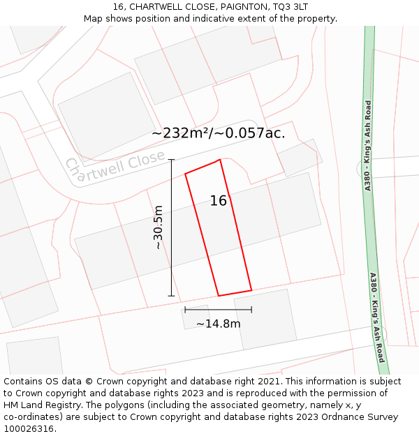 16, CHARTWELL CLOSE, PAIGNTON, TQ3 3LT: Plot and title map