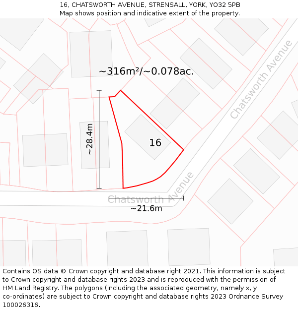 16, CHATSWORTH AVENUE, STRENSALL, YORK, YO32 5PB: Plot and title map