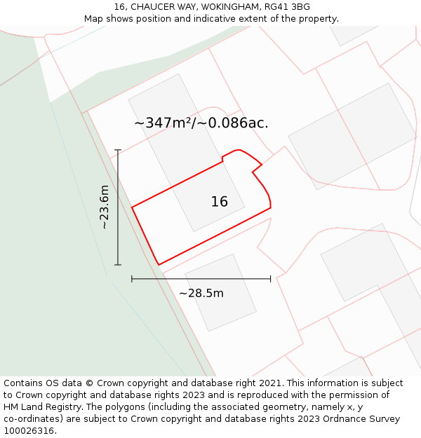 16, CHAUCER WAY, WOKINGHAM, RG41 3BG: Plot and title map