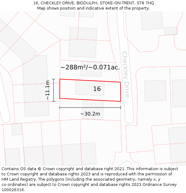 16, CHECKLEY DRIVE, BIDDULPH, STOKE-ON-TRENT, ST8 7HQ: Plot and title map