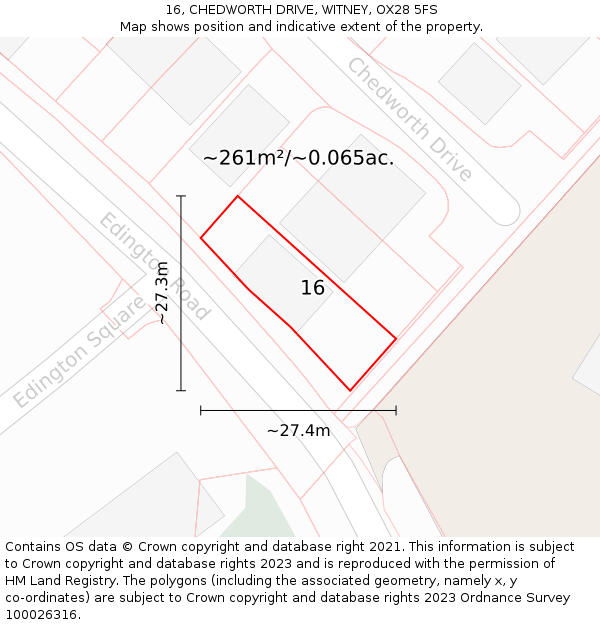 16, CHEDWORTH DRIVE, WITNEY, OX28 5FS: Plot and title map