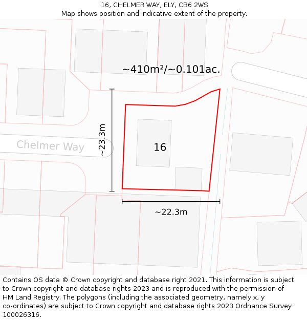 16, CHELMER WAY, ELY, CB6 2WS: Plot and title map