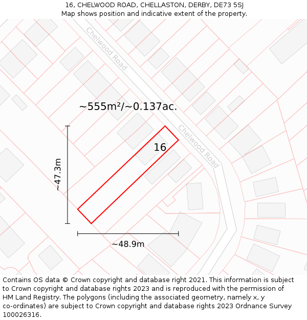 16, CHELWOOD ROAD, CHELLASTON, DERBY, DE73 5SJ: Plot and title map