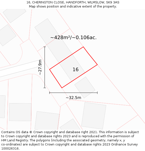 16, CHERINGTON CLOSE, HANDFORTH, WILMSLOW, SK9 3AS: Plot and title map