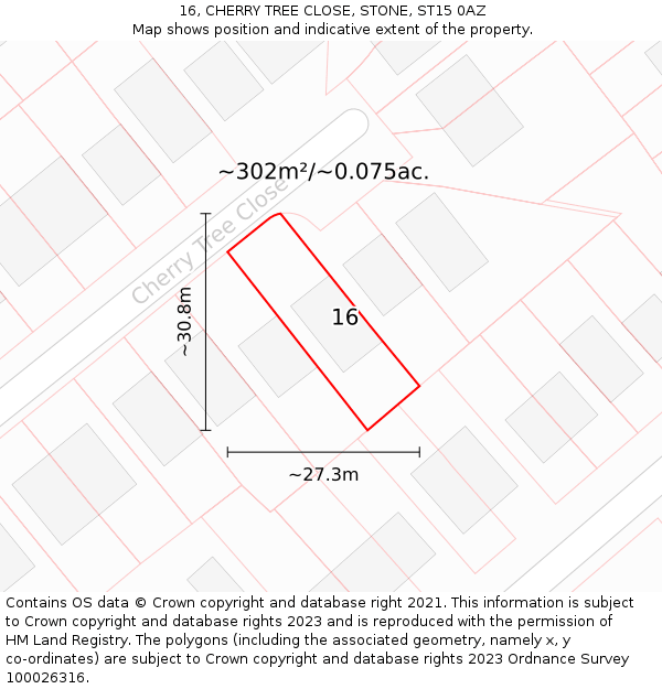 16, CHERRY TREE CLOSE, STONE, ST15 0AZ: Plot and title map