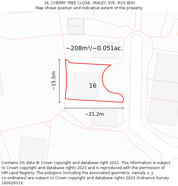 16, CHERRY TREE CLOSE, YAXLEY, EYE, IP23 8DH: Plot and title map