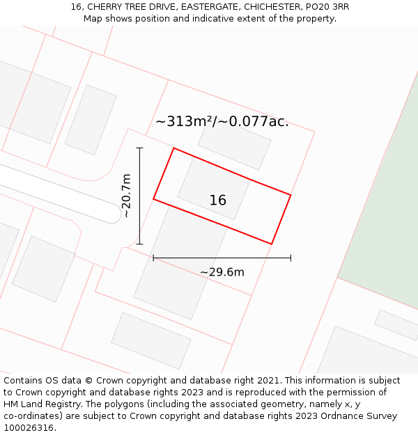 16, CHERRY TREE DRIVE, EASTERGATE, CHICHESTER, PO20 3RR: Plot and title map
